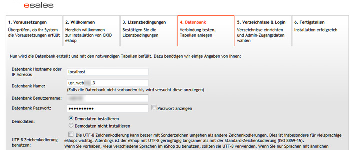 Oxid Datenbank erstellen