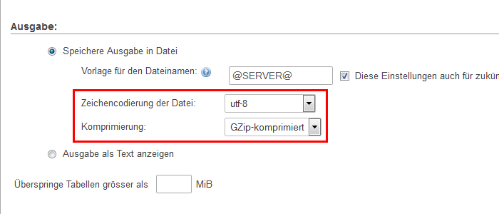 PhpMyAdmin Einstellungen