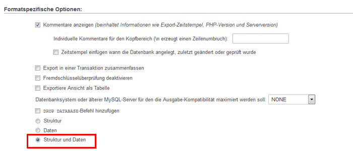 PhpMyAdmin Einstellungen