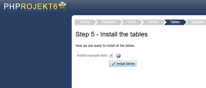 PHProjekt Tabellen installieren