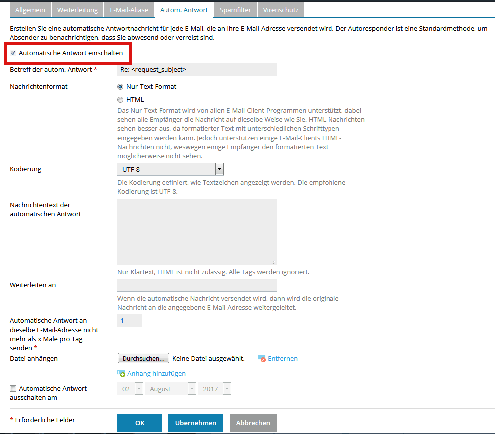Deaktivieren des Plesk Autoresponders Deaktivieren des Plesk Autoresponders