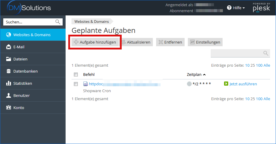 Plesk geplante Aufgaben anlegen