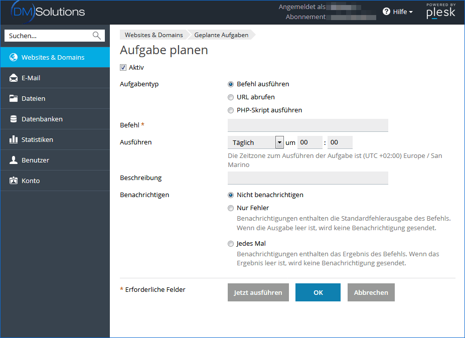 Plesk geplante Aufgaben einrichten