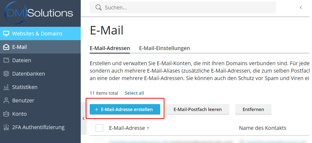 Plesk E-Mai Adresse erstellen