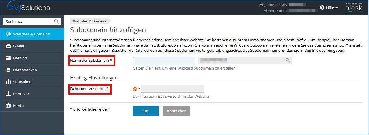 Plesk Subdomain einrichten