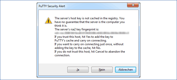 PuTTY Warnmeldung