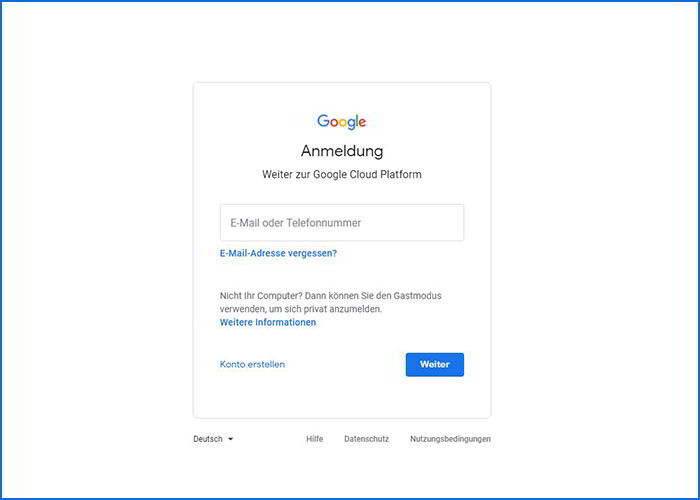 In der Google Cloud Platform Console anmelden
