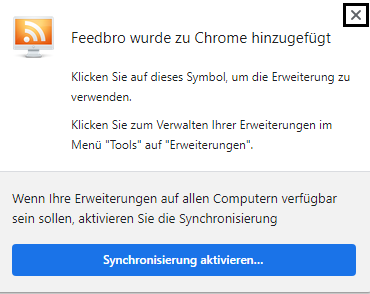 RSS Feed abonnieren - Chrome Erweiterung Installation abschließen