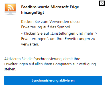 RSS Feed abonnieren - Edge Erweiterung Installation abschließen