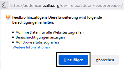 RSS Feed abonnieren - Firefox Erweiterung bestätigen