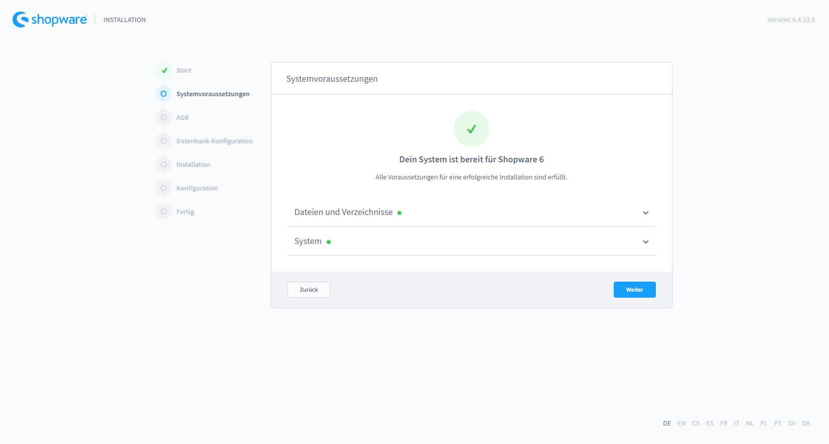 Shopware 6 Installationsanleitung - Prüfung