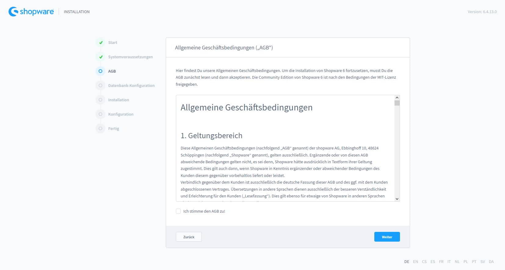 Shopware 6 Installationsanleitung - AGB