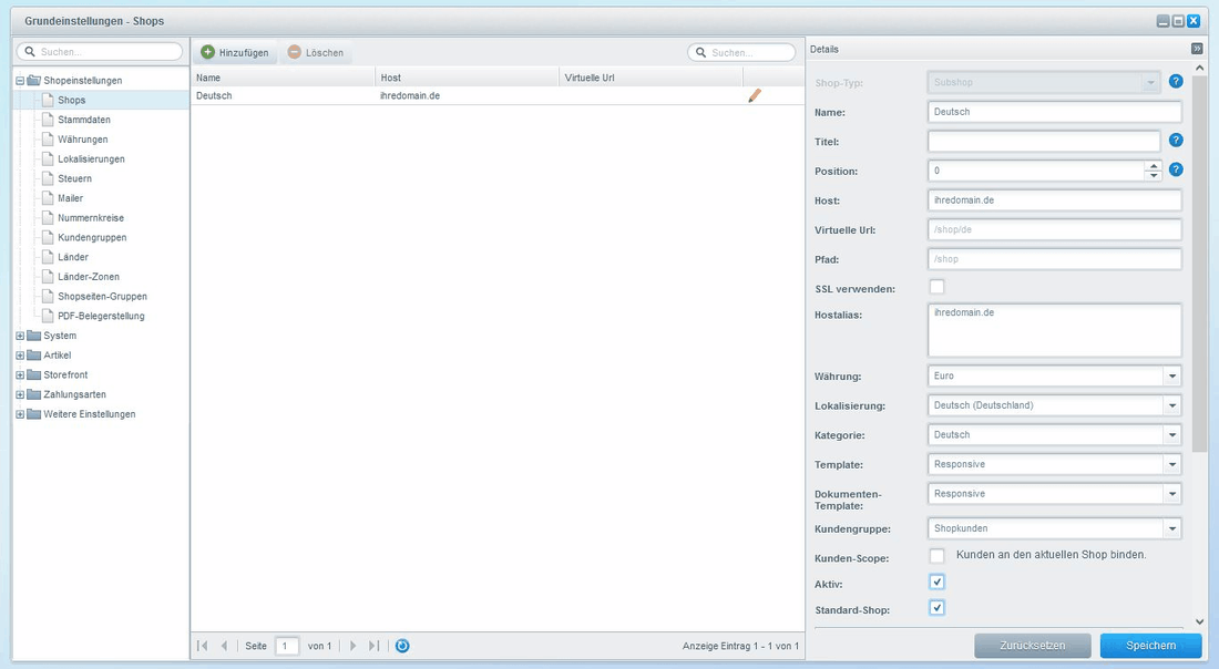 Shopware Haupt URL ändern