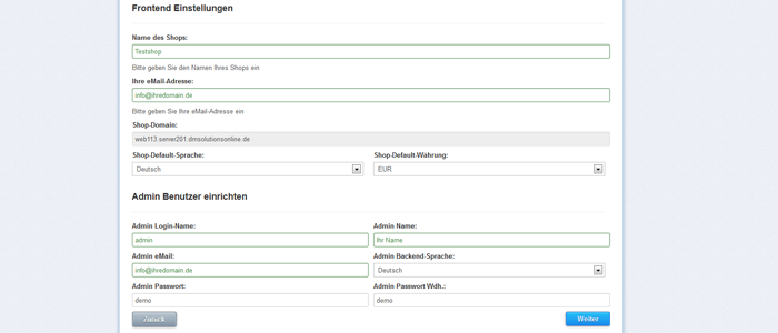 Shopware Installationsanleitung - Setup Schritt 6