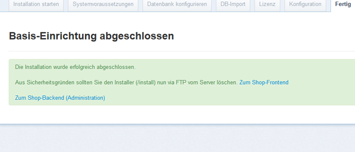 Shopware Installationsanleitung - Setup Schritt 7