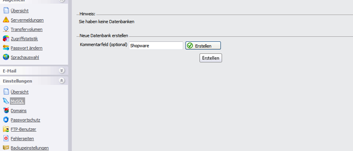 Shopware Installationsanleitung - MySQL Datenbank anlegen