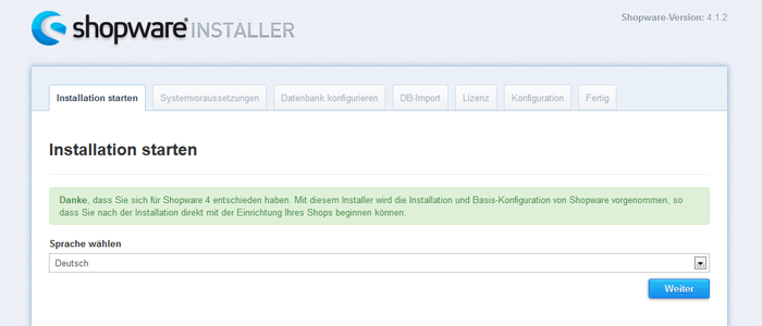 Shopware Installationsanleitung - Setup Schritt 2