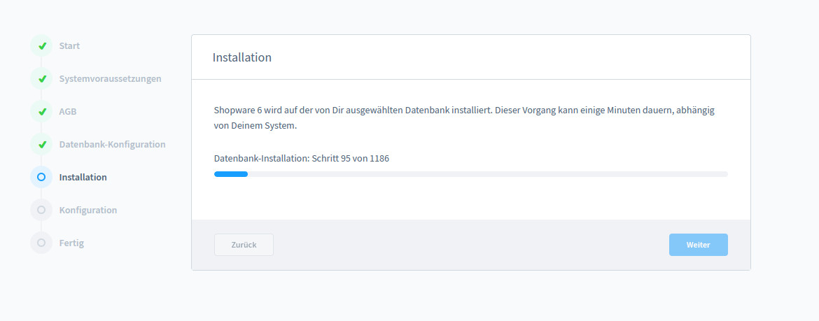 Shopware 6 Installation - Installationsvorgang