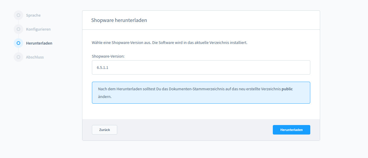 Shopware 6 Installation - Versionsauswahl