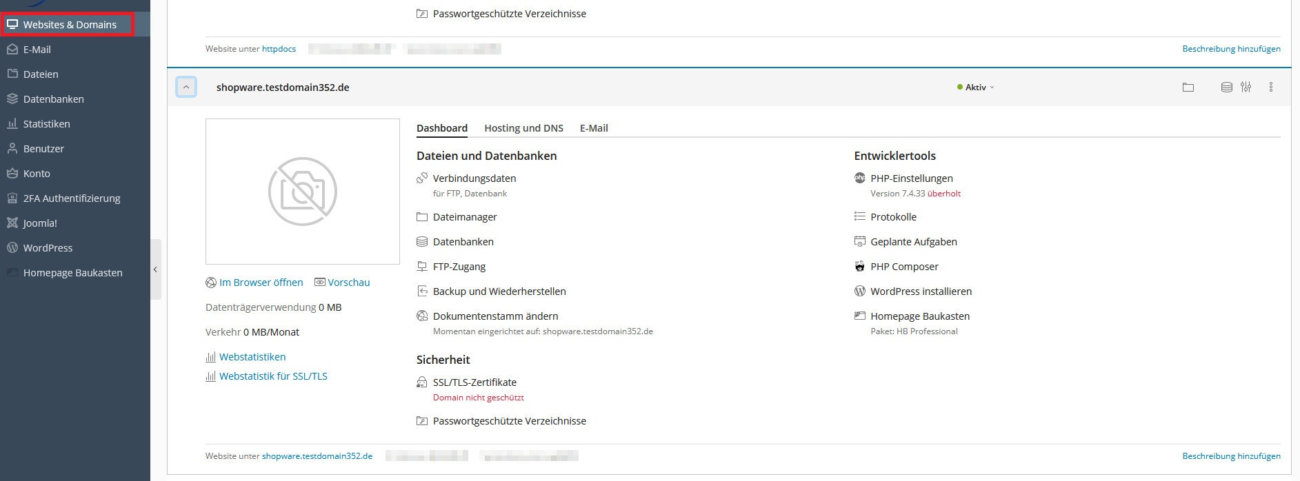 Plesk - Websites und Domains