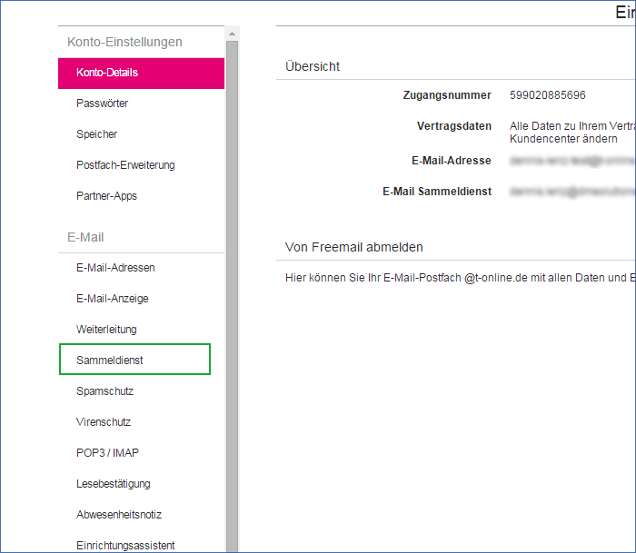 T-Online E-Mail Menü