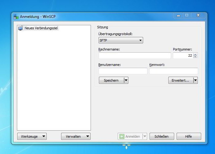 WinSCP Anmeldung