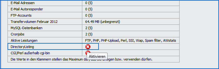 Verzeichnislisten in Confixx aktivieren