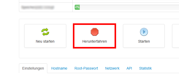 vServer herunterfahren