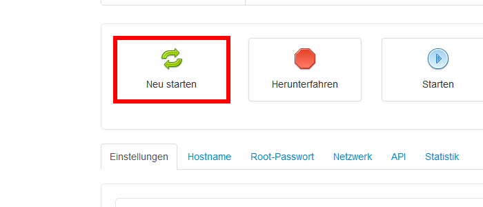 vServer Control Panel Reboot