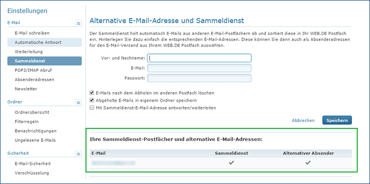 www.web.de Postfach eingerichtet