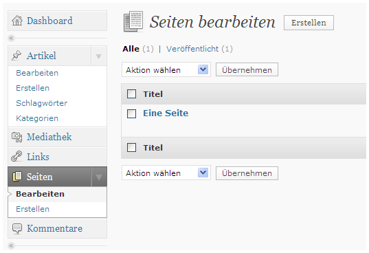 Seiten bearbeiten in WordPress