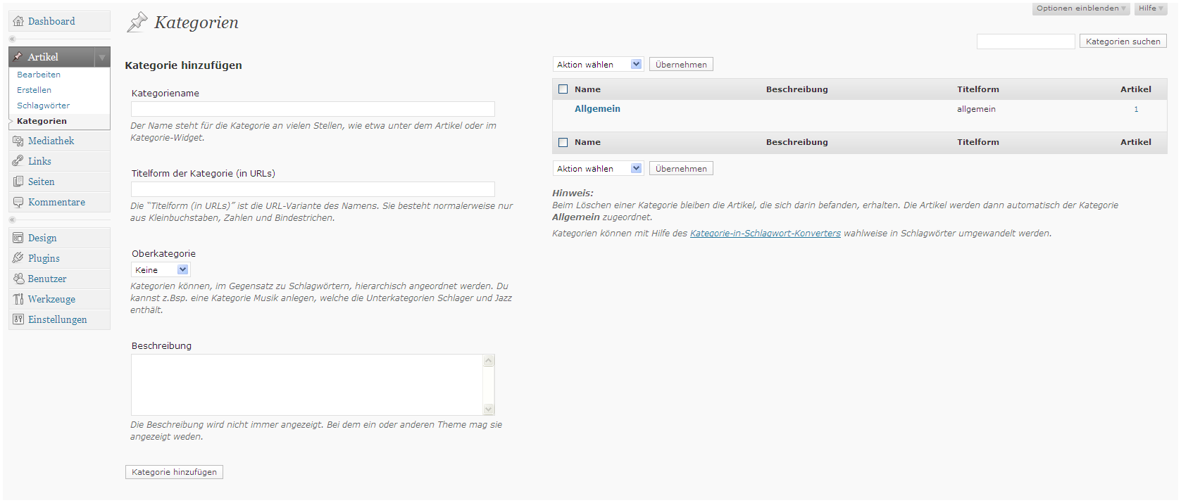 Kategorien in WordPress hinzufügen