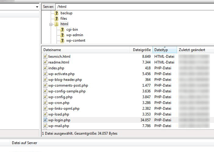 wp-config.php per FTP aufrufen