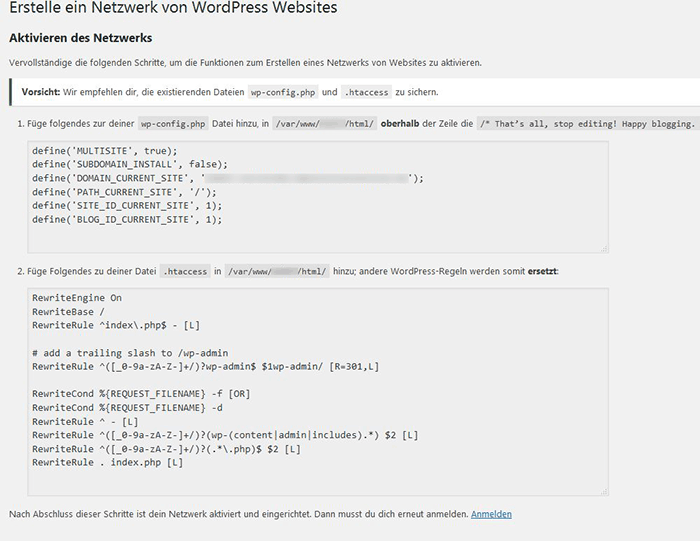 wp-config.php und .htaccess Datei bearbeiten