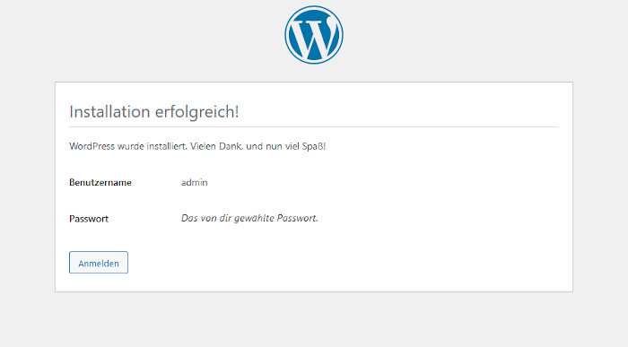 WordPress Installationsanleitung - Setup abgeschlossen