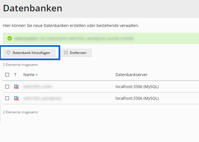 WordPress Installationsanleitung - Datenbank hinzufügen