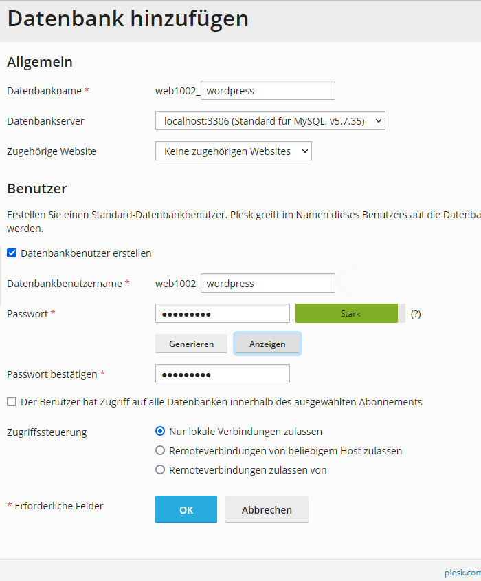 WordPress Installationsanleitung - Datenbank erstellen