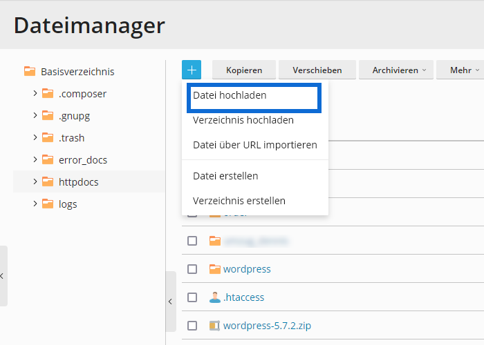 WordPress Installationsanleitung - Datei Upload