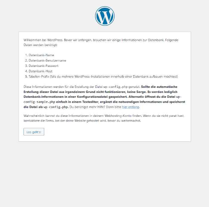 WordPress Installationsanleitung - Setup starten