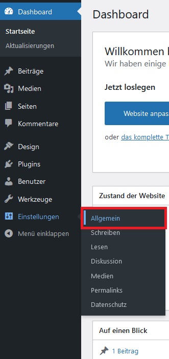 Wordpress Allgemeine-Einstellungen