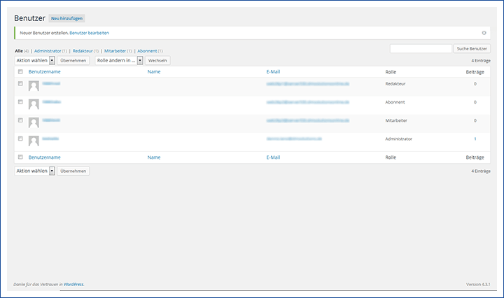 WordPress Benutzer Übersicht