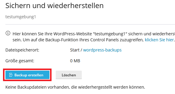 wp-toolkit Backup bestätigen