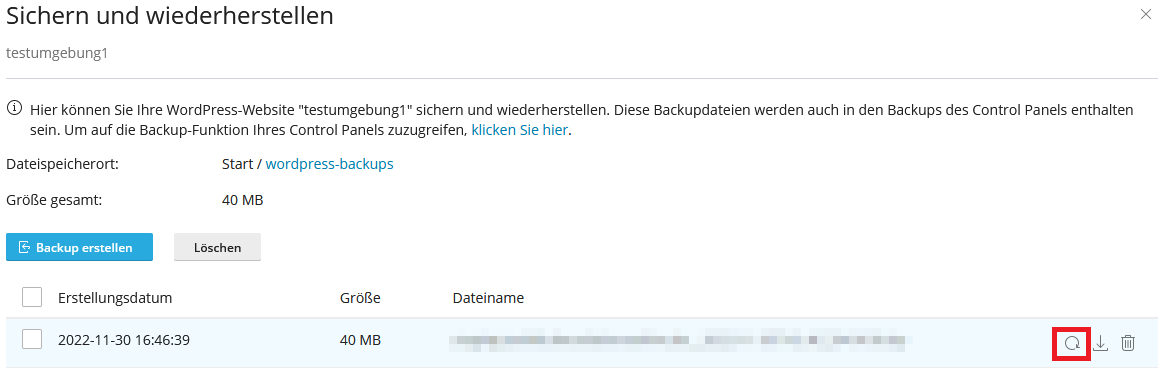 wp-toolkit Backup wiederherstellen