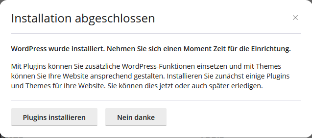 wp-toolkit Installationsabschluss