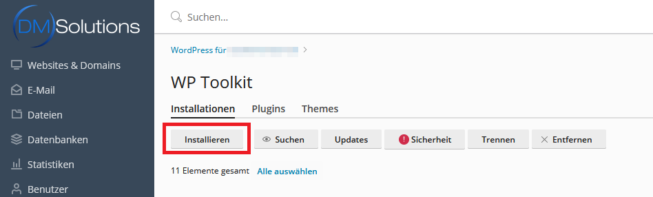 wp-Toolkit Installationsbutton