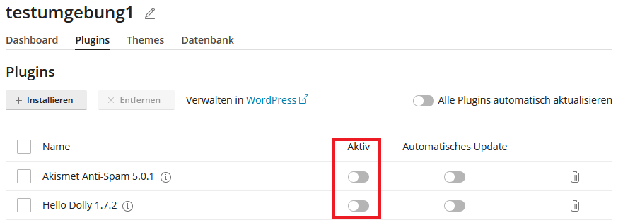 wp-toolkit Plugins/Themes aktivieren/deaktivieren
