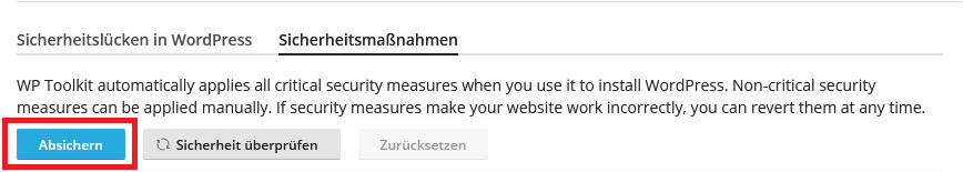wp-toolkit Sicherhheitsmaßnahmen durchführen