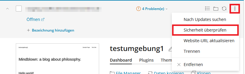 wp-toolkit Sicherheitsstatus öffnen