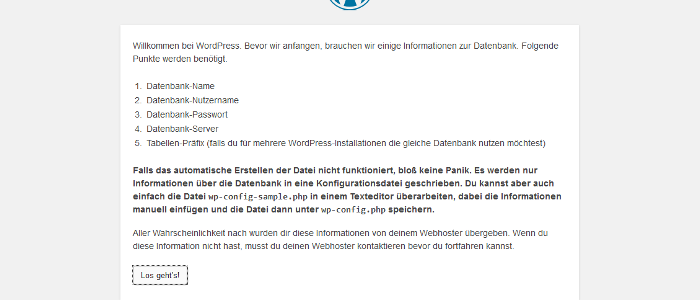 WordPress möchte eine wp-config.php erstellen