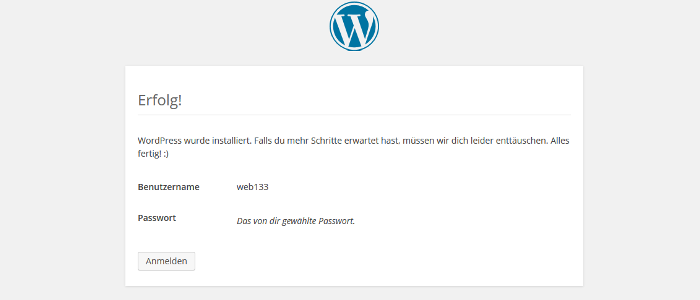 WordPress-Installation beenden